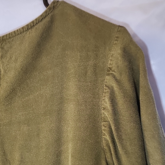 Serene Bohemian Olive Green Flutter Sleeve Blouse - Picture 9 of 10